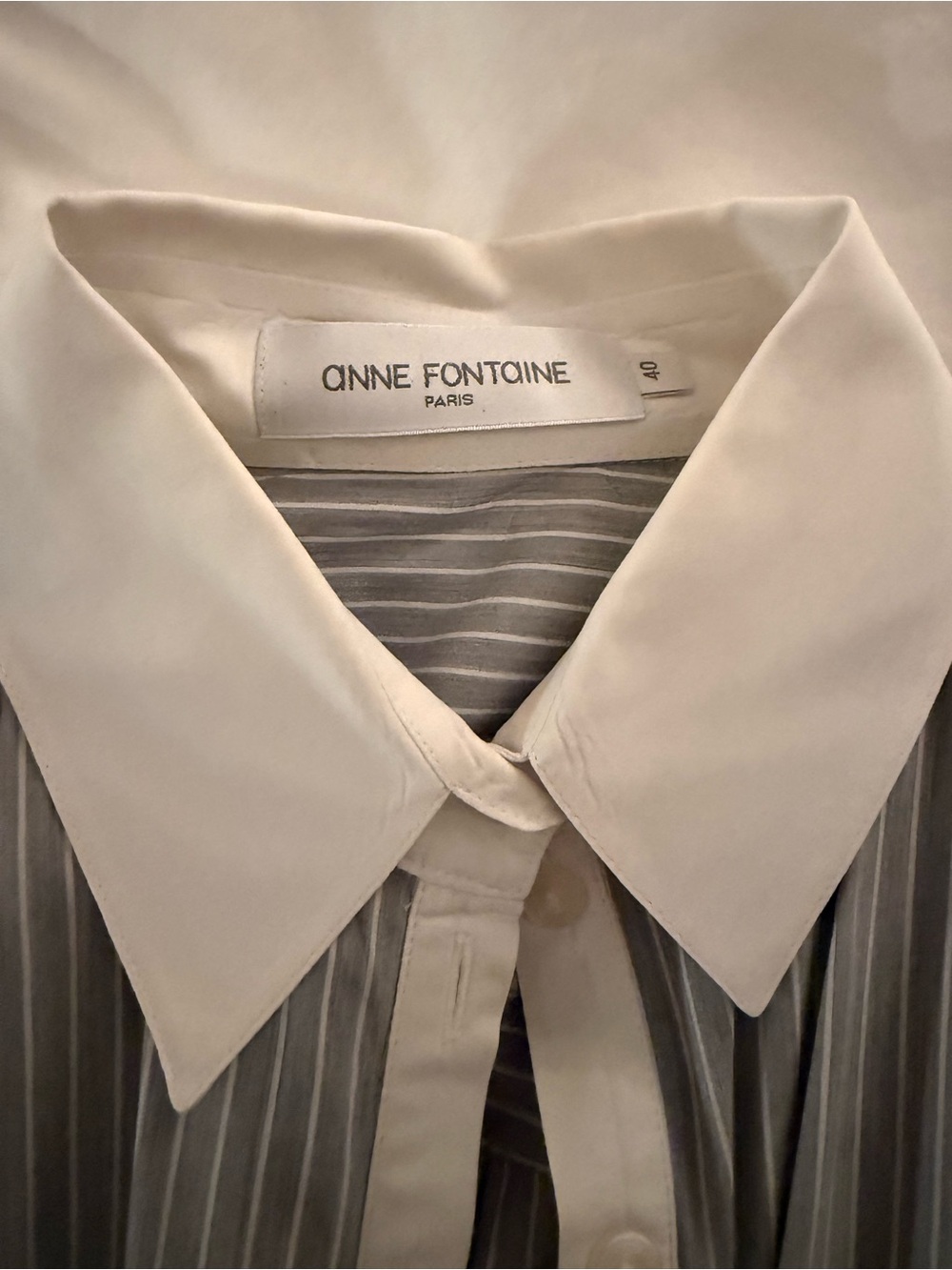 Anne Fontaine White Collar with Gray Pinstripe Women’s Dress Shirt